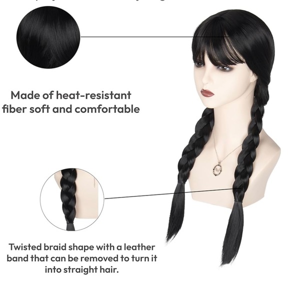 NEW! Women’s Long Black Braids - Wig - Twisted Pigtail - Cosplay - Wednesday - Picture 6 of 7